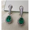 Image 3 : Pearl Cut Emerald and round diamond dangle drop earrings (white gold)