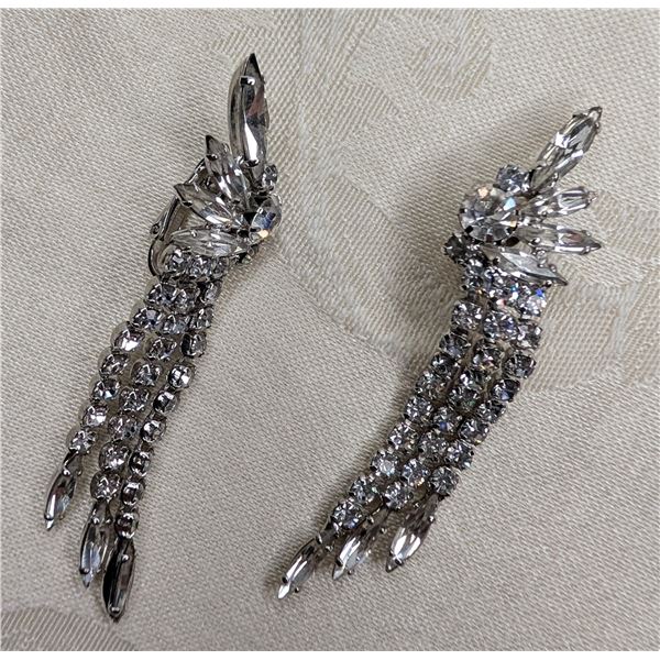 Sherman Signed clip on crystal drop earrings
