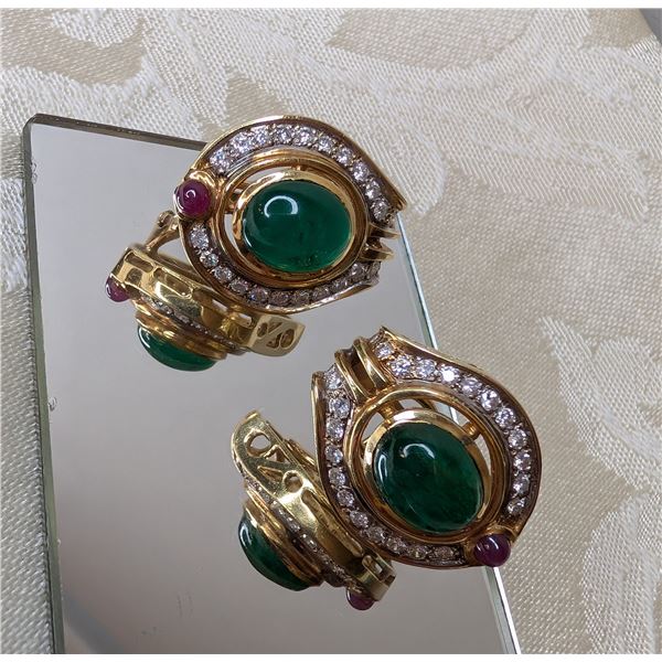Emerald, Diamond and Ruby Earrings