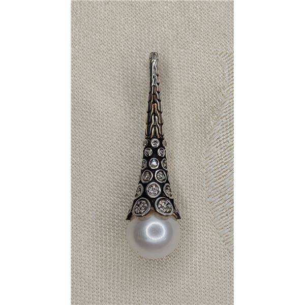 John Hardy (stamped) Sterling Silver Pearl and Diamond drop pendant