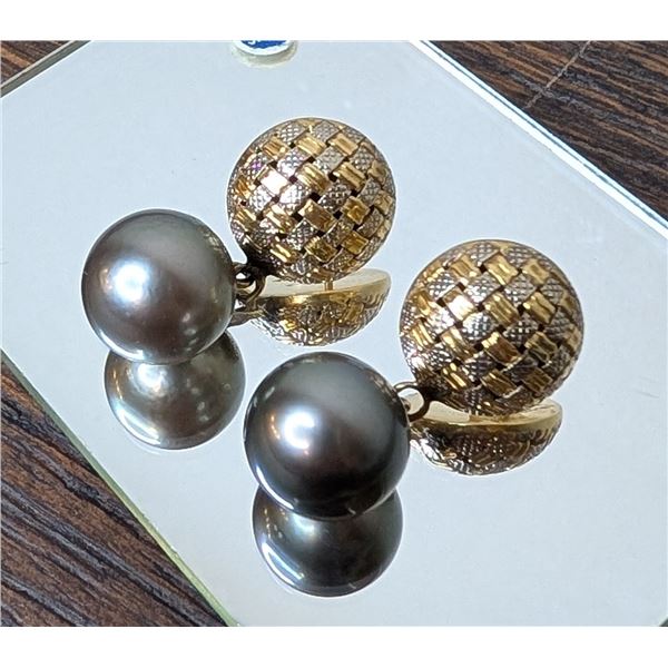 Black South Sea Pearl Dangle Earrings