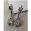 Image 2 : Princess Cut Yellow Diamond halo diamond drop earrings 14k y/w gold