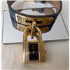Image 2 : Hermes gold tone Kelly Watch black leather strap