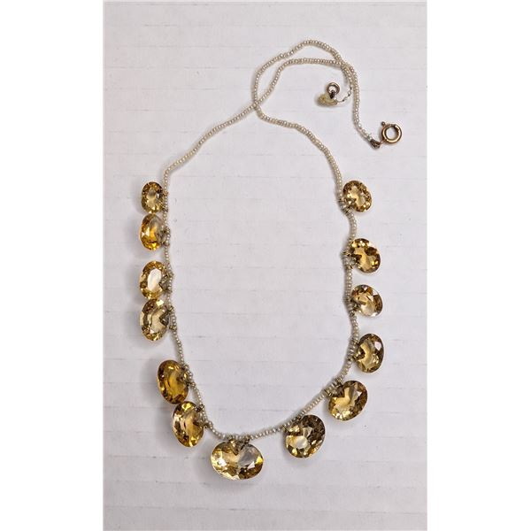 Vintage Delicate Seed Pearl and Citrine gem necklace