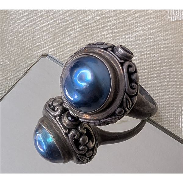 Mobi (mabe) Pearl and Amethyst Sterling Silver Ring
