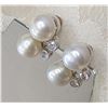 South Sea White Button Pearl and Bezel Set Diamond Studs