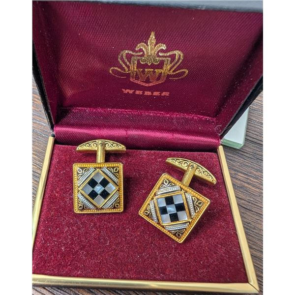 Mother of Pearl and Black Onyx gold tone cufflinks