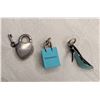 Tiffany and Co set of three charms - padlock heart with key, blue enamel shopping bag and black enam