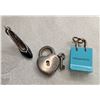 Image 2 : Tiffany and Co set of three charms - padlock heart with key, blue enamel shopping bag and black enam