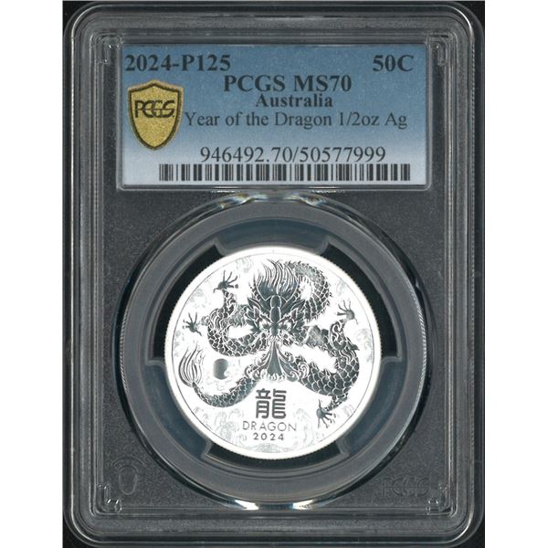 Australia, 2024, Year of Dragon  50 cents, 1/2 oz  0.999 Ag. PCGS MS70.