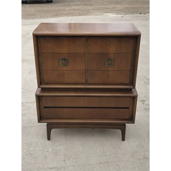 Mid Century Satin Walnut Tallboy Dresser (approx: 40.25 x 19 & 48" tall)