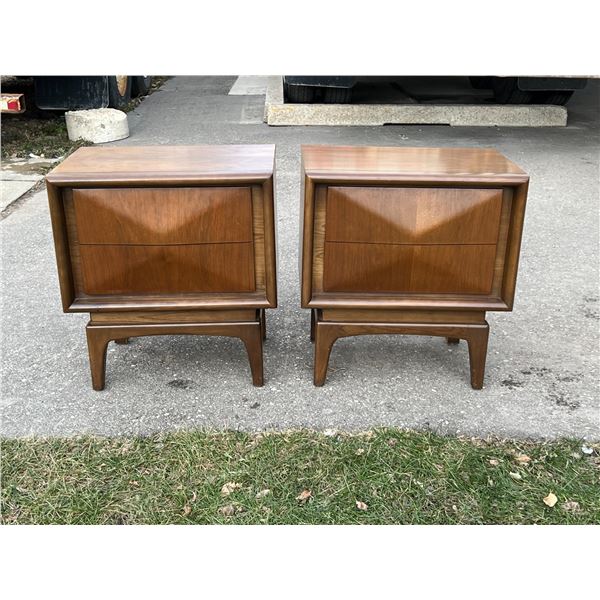 Mid Century Satin Walnut Nightstands / Side Tables - Approx: 23.25 x 16.25 & 25.25"T