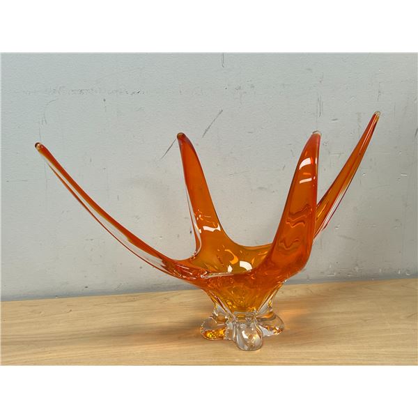 Signed with Sticker Chalet Canada Art Glass Stretch Centerpiece 18"W 10.5"T