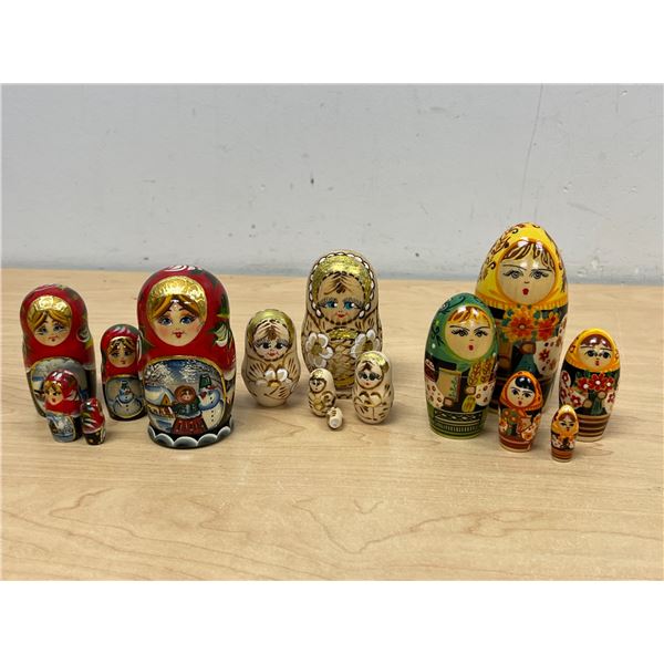Collection of Wooden Matryoshka Russian Nesting Dolls - tallest 4.5"
