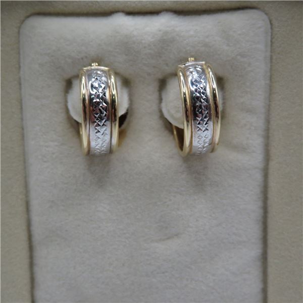 14K two-tone gold earrings.  Very nice!  Marked 14K Isreal on post