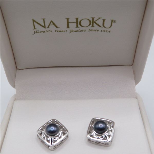 14K white gold/pearl NA HOKU earrings in  gift box.  Appear new.  Marked 14K on post