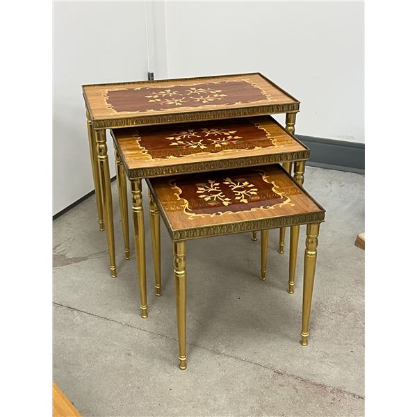 Vintage Italian Marquetry Nesting Tables - Largest approx: 12 x 20 & 17.25"T