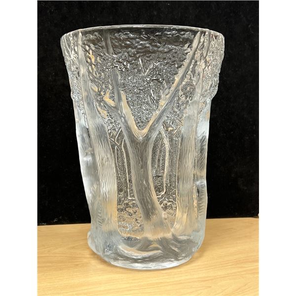 Amazing Large Frosted Glass Embossed Forest / Trees Vase 10.25"T & 7.5"W