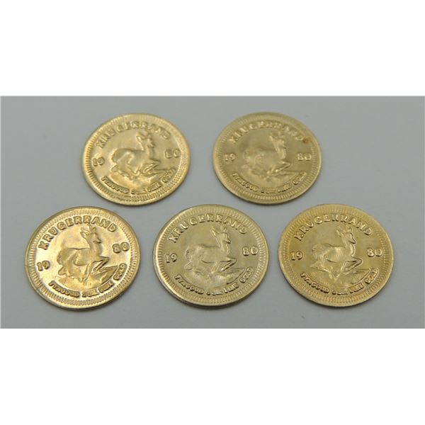 #1 14K GOLD .85 GRAMS 5 MINIATURE KRUGERRAND COINS