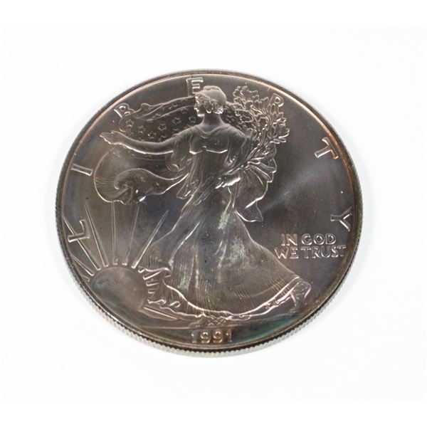 #2 1991 UNITED STATES 1 OZ. SILVER ONE DOLLAR COIN
