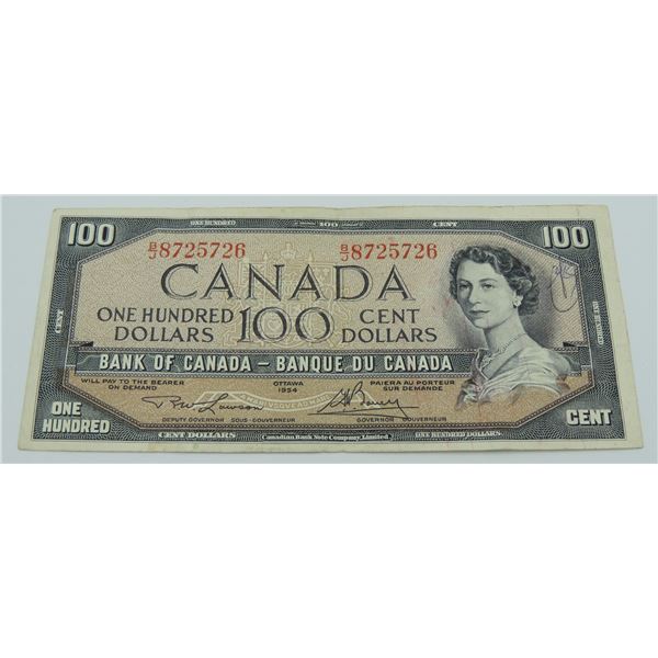 #19 1954 CANADA $100 DOLLAR BILL QE II