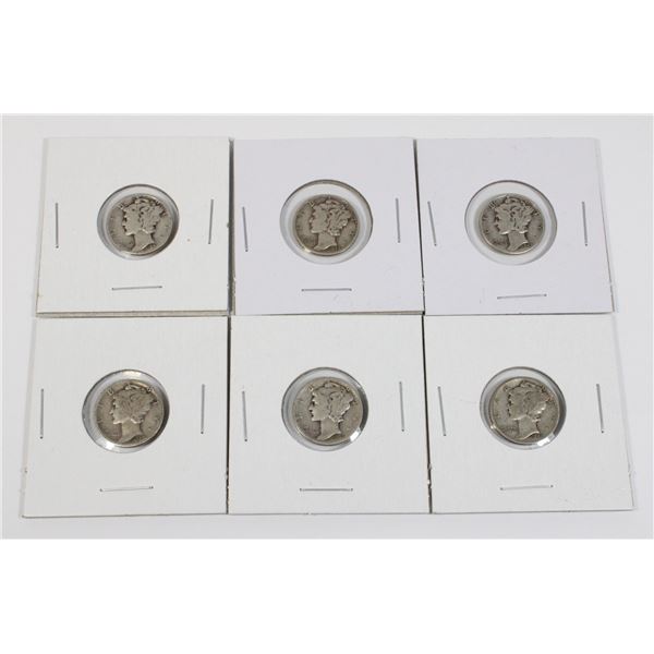 #33 6 UNITED STATES SILVER MERCURY DIMES 1927 1945