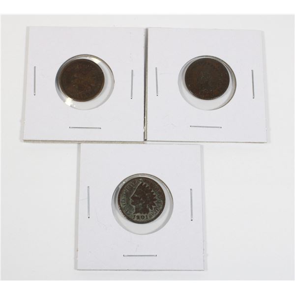 #37 1901  UNITED STATES INDIAN HEAD PENNY LOT OF 3