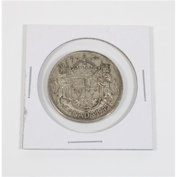 #52 WW2 CANADA 1945 SILVER 50 CENT COIN