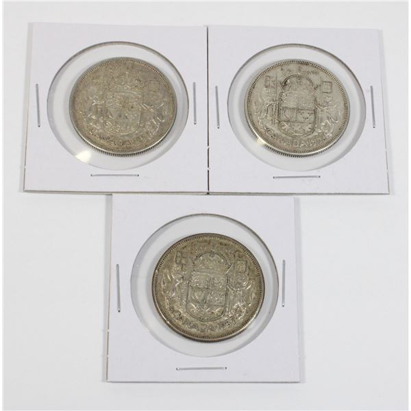 #55 1957 CANADA 1952 SILVER 50 CENT COIN LOT OF 3
