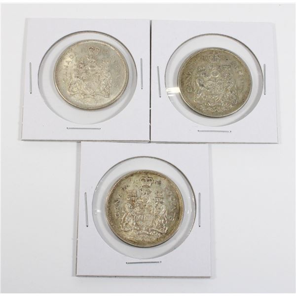 #61 1965 CANADA 1952 SILVER 50 CENT COIN LOT OF 3