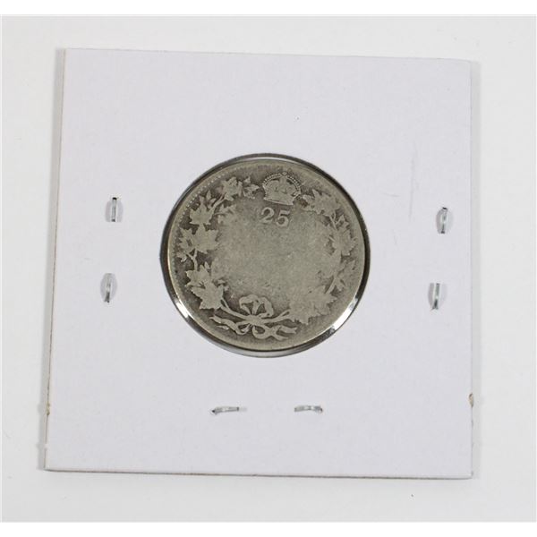 #70  1928 CANADA 25 CENTS SILVER QUARTER COIN WORN