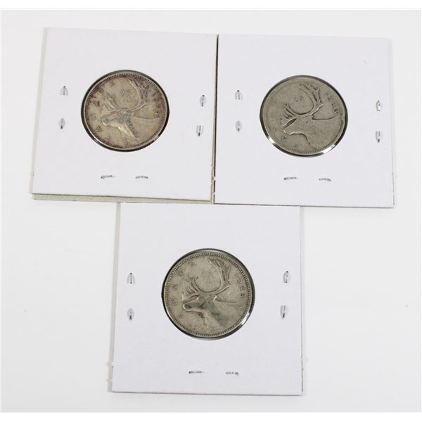 #73 WW2 1943 CANADA 25 CENTS SILVER QUARTER COINS