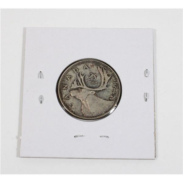 #74 1947 CANADA 25 CENTS SILVER QUARTER COIN
