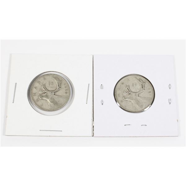 #77 1950 1951 CANADA 25 CENTS SILVER QUARTER COINS