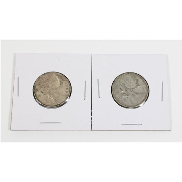 #81 1953 1954 CANADA 25 CENTS SILVER QUARTER COINS