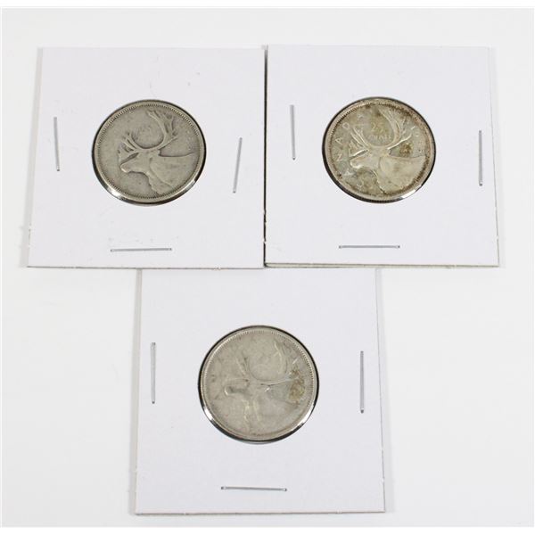 #82 1955 CANADA 25 CENTS SILVER QUARTER COINS LOT
