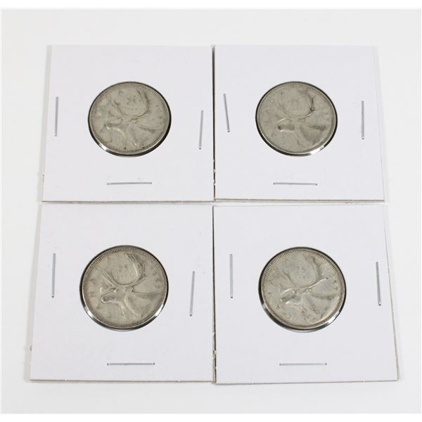 #84 1957 CANADA 25 CENTS SILVER QUARTER COINS LOT
