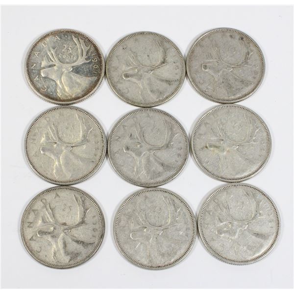 #88 1961 CANADA 25 CENTS SILVER QUARTER COINS LOT