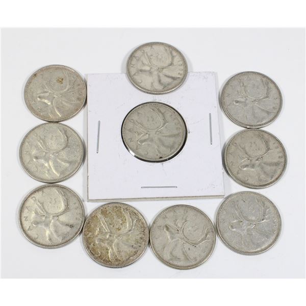 #89 1962 CANADA 25 CENTS SILVER QUARTER COINS LOT
