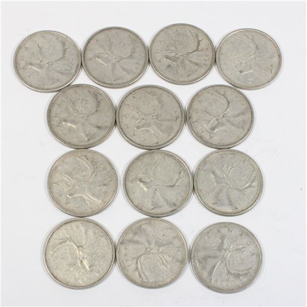 #90 1963 CANADA 25 CENTS SILVER QUARTER COINS LOT