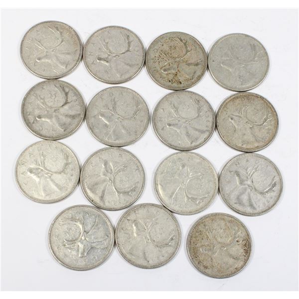 #91 1964 CANADA 25 CENTS SILVER QUARTER COINS LOT