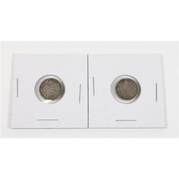 #103 LOT OF 2 1912 CANADA 5 CENTS SILVER COIN DIME