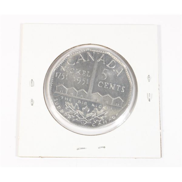 #113 1951 CANADA THE BIG NICKEL COIN
