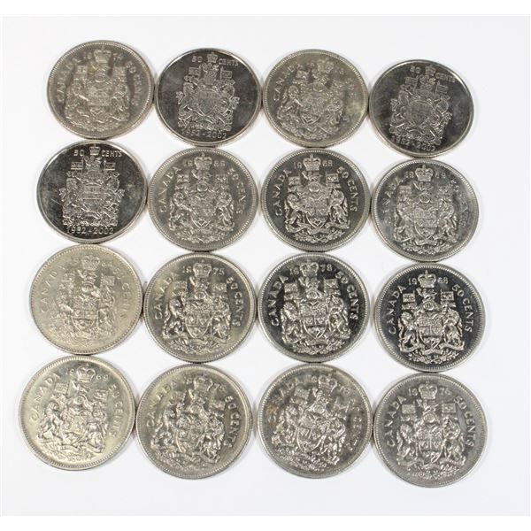 #114 LOT OF 15 CANADA 50 CENT HALF DOLLAR COINS