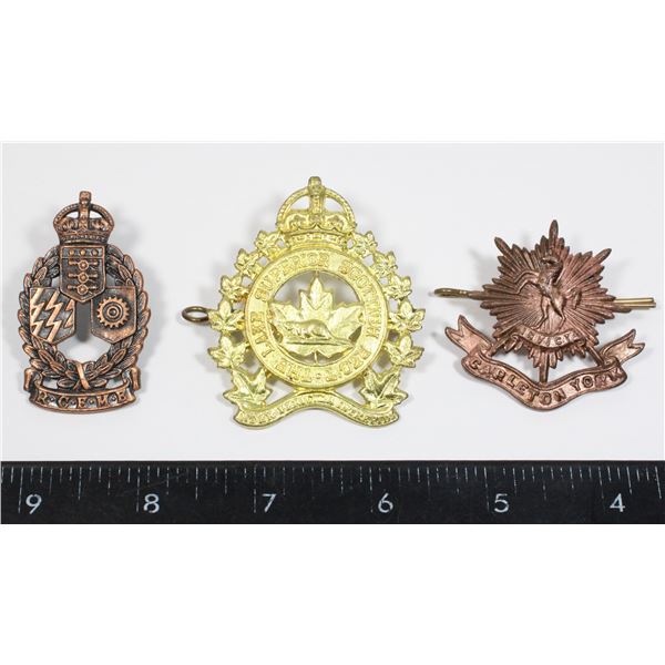 #175 WW2 CANADIAN CAP BADGE LOT OF 3 INC RCEME