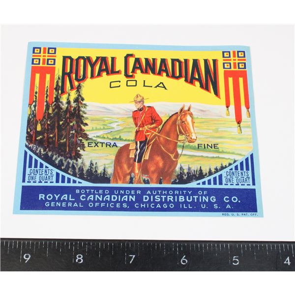#198 ROYAL CANADIAN COLA BOTTLE LABEL MOUNTIE