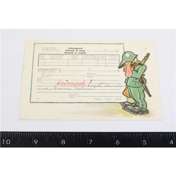 #265 SWISS MILITARY CARTOON POSTCARD LEAVE REQUEST