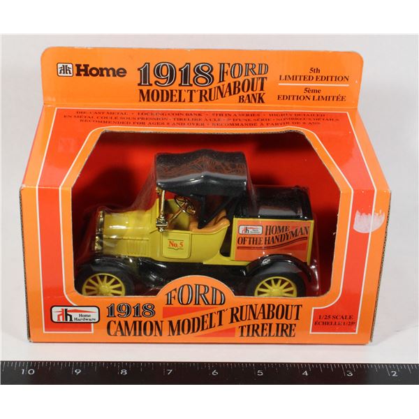 #484 ERTL FORD MODEL T RUNABOUT 1987 DIE CAST BANK