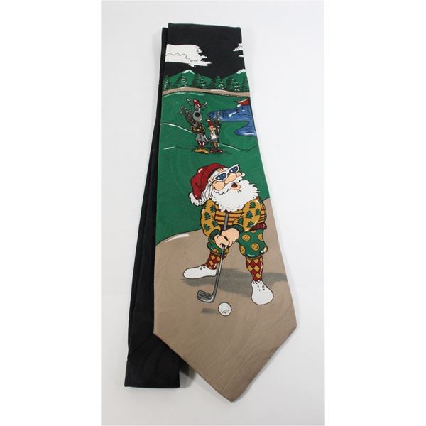 #819 VINTAGE MEN'S TIE CHRISTMAS SANTA GOLF