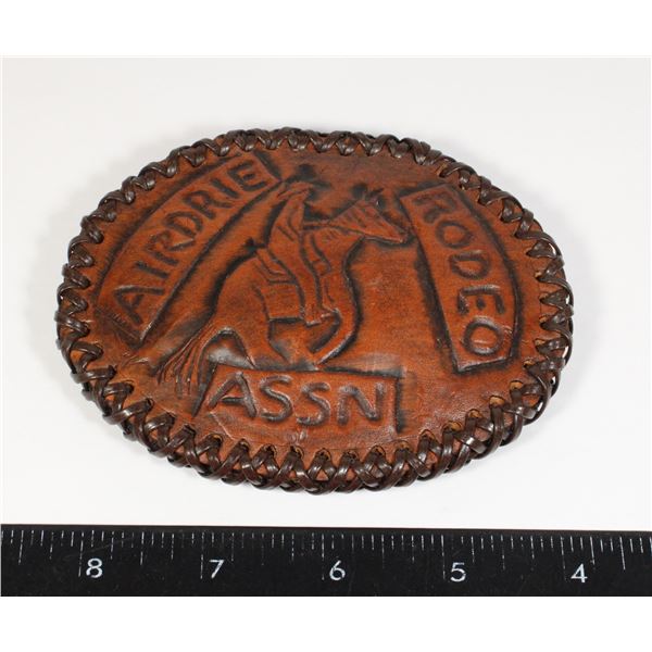 #839 AIRDRIE RODEO ASSOCIATION BELT BUCKLE LEATHER